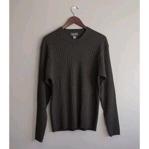 Banana Republic Sweater Mens XL Merino Wool Italian Yarn Ribbed Crewneck Green